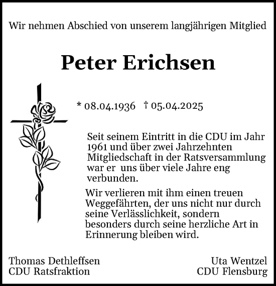 Traueranzeige von Peter Erichsen von Flensburger Tageblatt