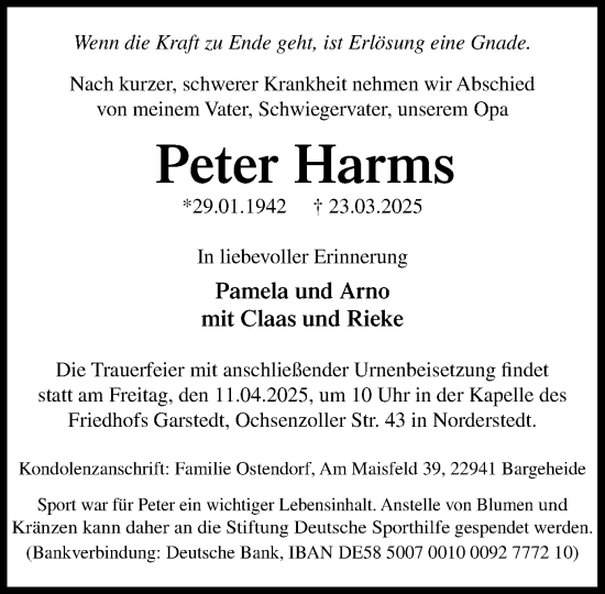Traueranzeige von Peter Harms von Umschau