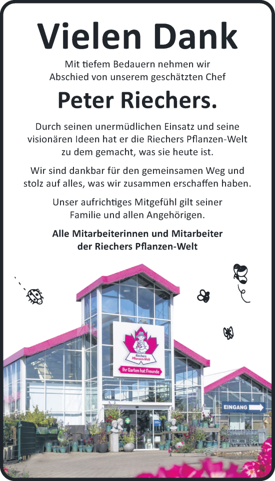 Traueranzeige von Peter Riechers von MARKT Glinde/Reinfeld