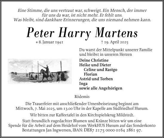 Traueranzeige von Peter Harry Martens von Husumer Nachrichten, Nordfriesland Tageblatt