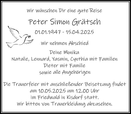 Traueranzeige von Peter Simon Grätsch von Umschau