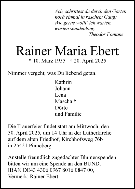Traueranzeige von Rainer  Ebert von Region Pinneberg und tip Pinneberg