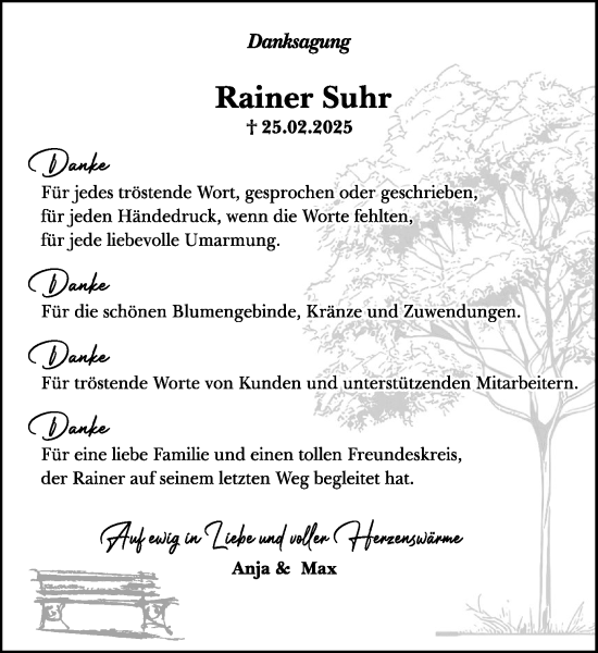 Traueranzeige von Rainer Suhr von Heimatspiegel