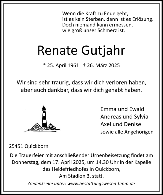 Traueranzeige von Renate Gutjahr von Umschau