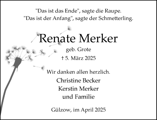 Traueranzeige von Renate Merker von Wochenend Anzeiger