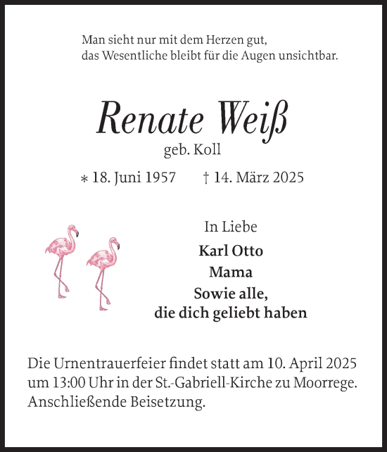 Traueranzeige von Renate Weiß von Wedel-Schulauer Tageblatt, tip Wedel-Schulauer Tageblatt, tip Rissener Rundschau