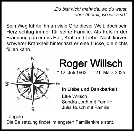 Traueranzeige von Roger Willsch von Umschau