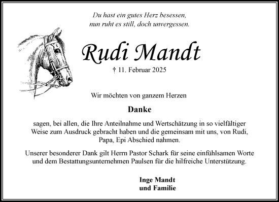 Traueranzeige von Rudi Mandt von MARKT Bad Oldesloe/Reinfeld und Stormarner Tageblatt