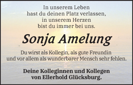 Traueranzeige von Sonja Amelung von Flensburger Tageblatt