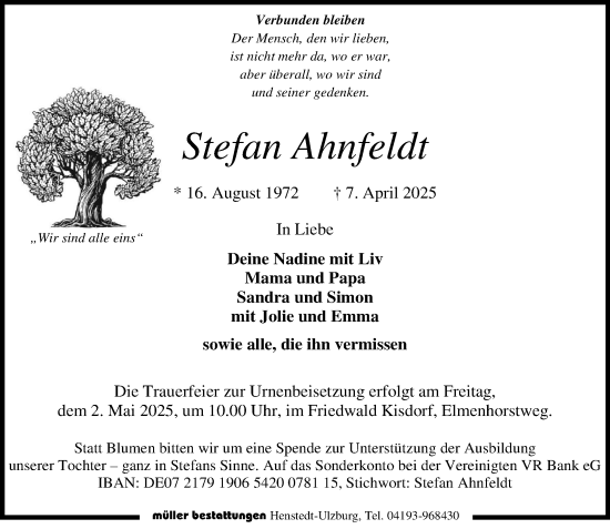 Traueranzeige von Stefan Ahnfeldt von Umschau