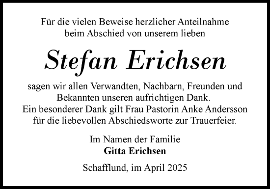 Traueranzeige von Stefan Erichsen von Flensburger Tageblatt