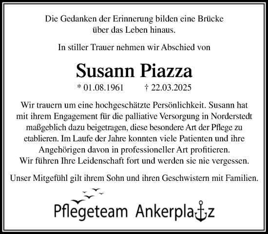 Traueranzeige von Susann Piazza von Umschau, Heimatspiegel