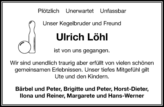 Traueranzeige von Ulrich Löhl von MARKT Ahrensburg/Bargteheide/Trittau und Stormarner Tageblatt