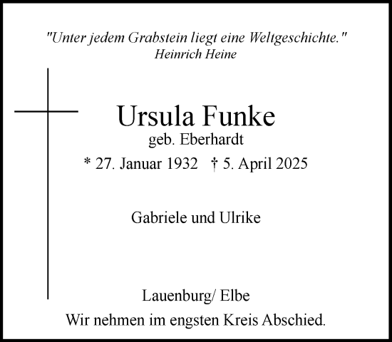 Traueranzeige von Ursula Funke von Wochenend Anzeiger