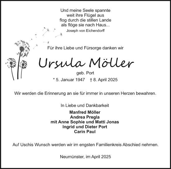 Traueranzeige von Ursula Möller von Holsteinischer Courier