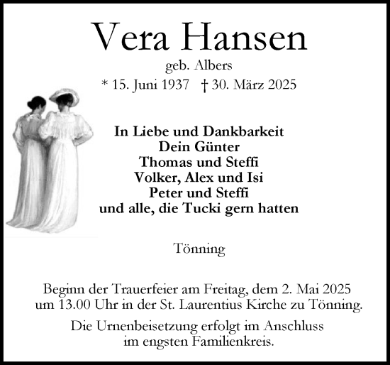 Traueranzeige von Vera Hansen von Die WochenSchau Gesamtausgabe