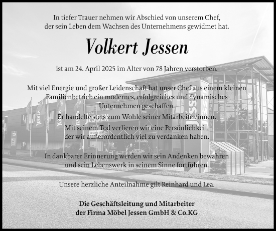 Traueranzeige von Volkert Jessen von Husumer Nachrichten, Nordfriesland Tageblatt