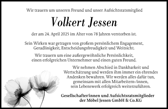 Traueranzeige von Volkert Jessen von Husumer Nachrichten, Nordfriesland Tageblatt