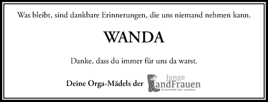 Traueranzeige von Wanda  von Wochenend Anzeiger