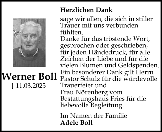Traueranzeige von Werner Boll von Flensburger Tageblatt