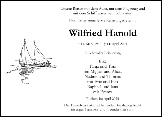 Traueranzeige von Wilfried Hanold von Wochenend Anzeiger