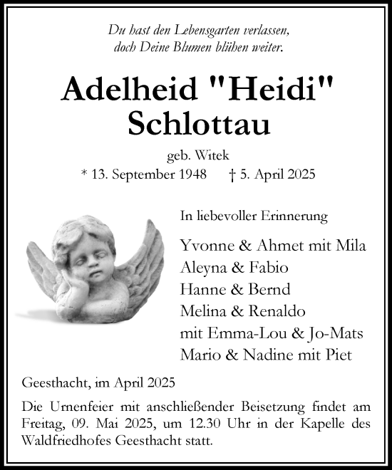 Traueranzeige von Adelheid Schlottau von Wochenend Anzeiger