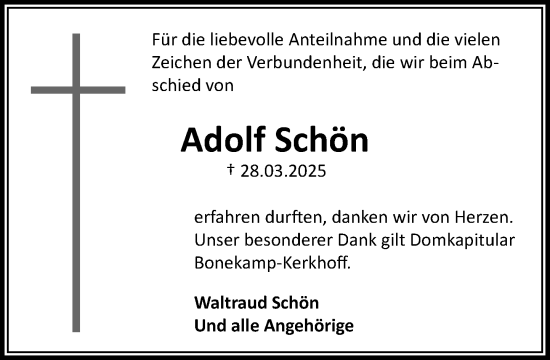 Traueranzeige von Adolf Schön von Umschau