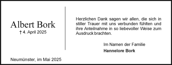 Traueranzeige von Albert Bork von Holsteinischer Courier