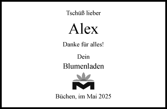 Traueranzeige von Alex  von Wochenend Anzeiger