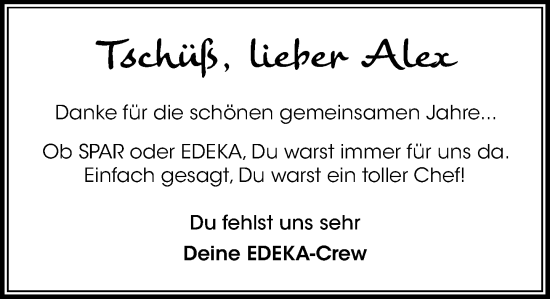 Traueranzeige von Alex  von Wochenend Anzeiger