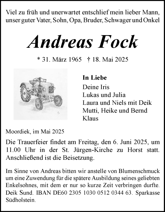 Traueranzeige von Andreas Fock von Elmshorner Nachrichten, Barmstedter Zeitung