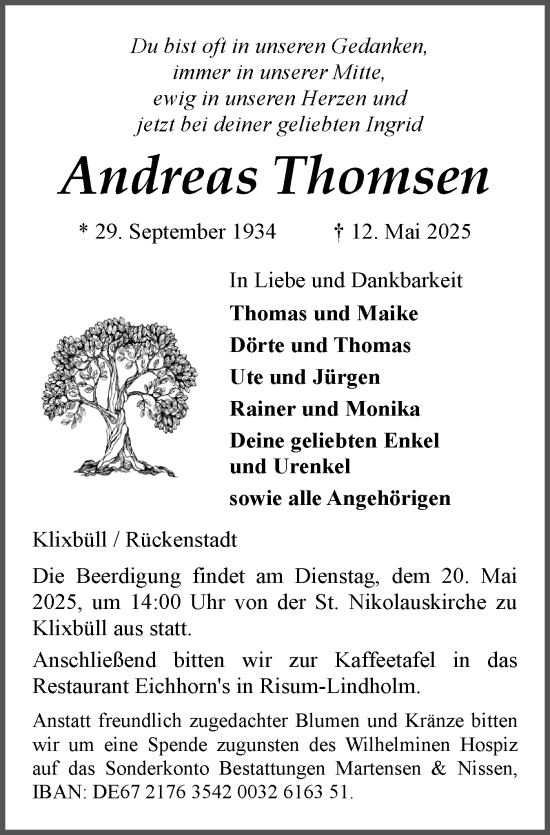 Traueranzeige von Andreas Thomsen von Region Flensburg