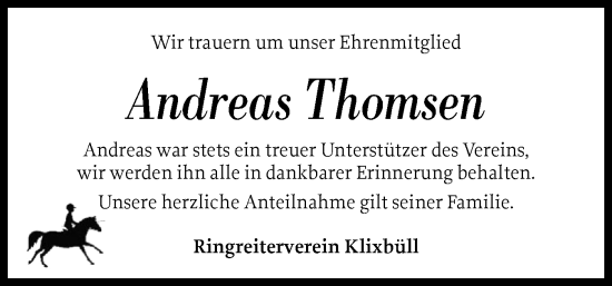 Traueranzeige von Andreas Thomsen von Husumer Nachrichten, Nordfriesland Tageblatt