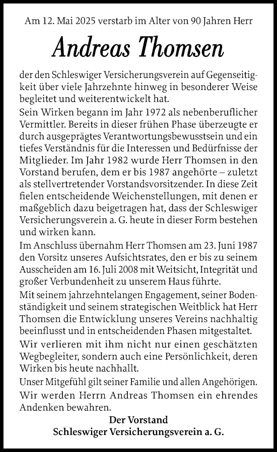 Traueranzeige von Andreas Thomsen von Region Flensburg