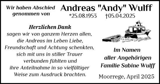 Traueranzeige von Andreas Wulff von Uetersener Nachrichten, Der tip am Wochenende