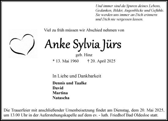 Traueranzeige von Anke Sylvia Jürs von MARKT Bad Oldesloe/Reinfeld und Stormarner Tageblatt