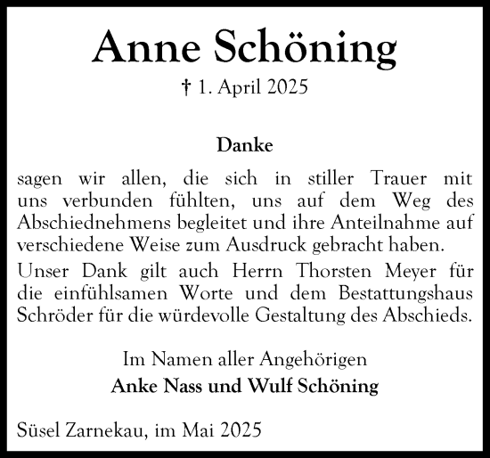 Traueranzeige von Anne Schöning von Ostholsteiner Anzeiger