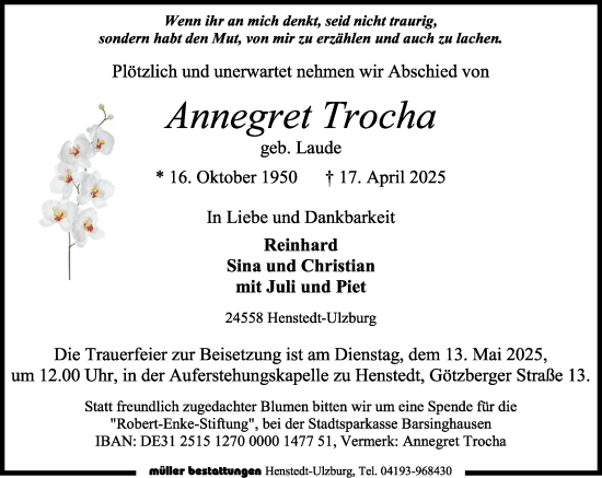Traueranzeige von Annegret Trocha von Umschau