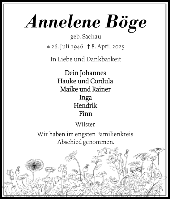 Traueranzeige von Annelene Böge von Norddeutsche Rundschau, Wilstersche Zeitung, Glückstädter Fortuna