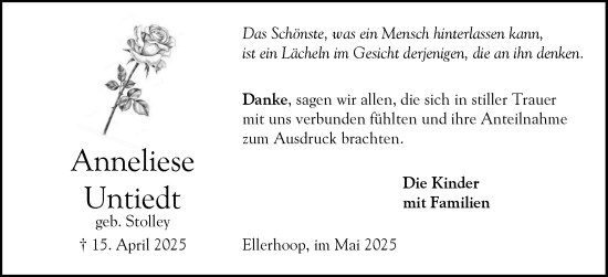 Traueranzeige von Anneliese Untiedt von Elmshorner Nachrichten, Barmstedter Zeitung