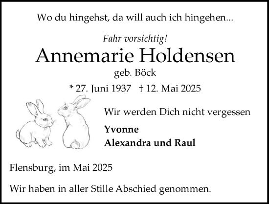 Traueranzeige von Annemarie Holdensen von Flensburger Tageblatt