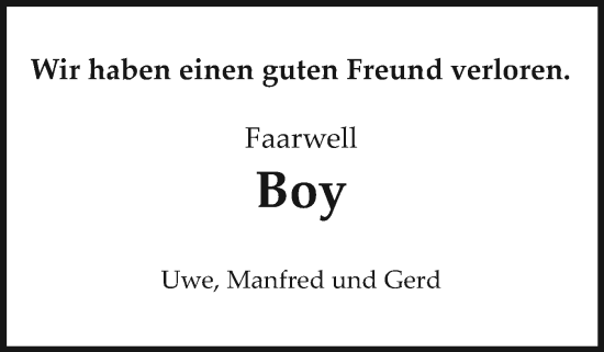 Traueranzeige von Boy  von Sylter Rundschau