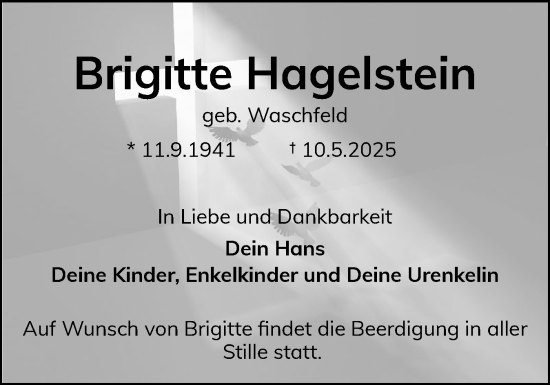 Traueranzeige von Brigitte Hagelstein von Schleswiger Nachrichten, Schlei-Bote