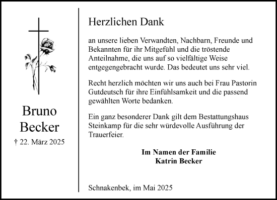 Traueranzeige von Bruno Becker von Wochenend Anzeiger