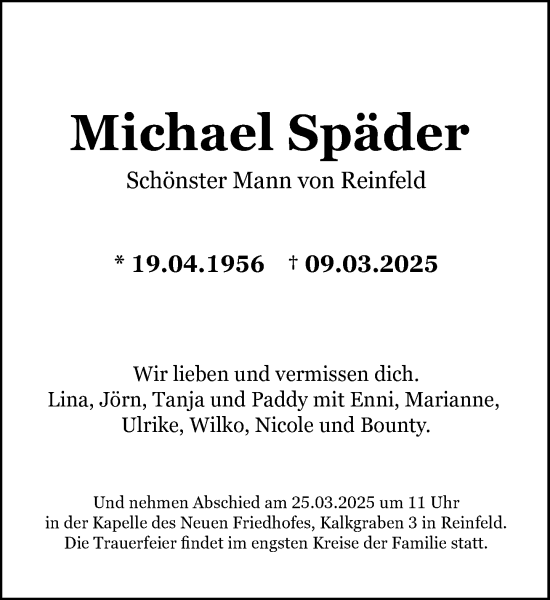 Traueranzeige von Michael Späder von MARKT Bad Oldesloe, Stormarner Tageblatt