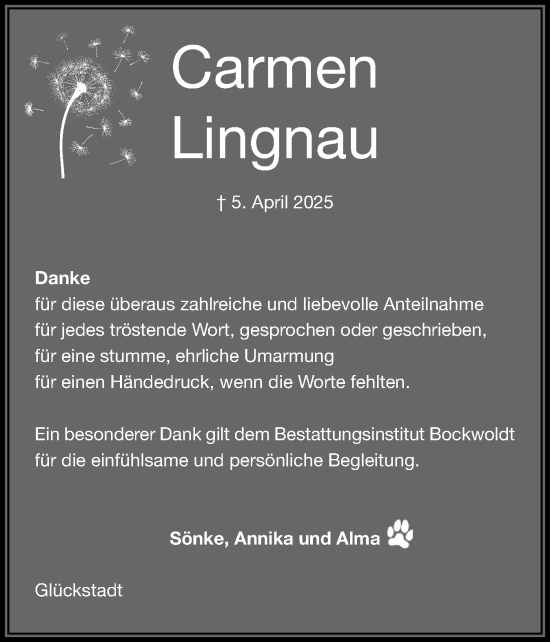 Traueranzeige von Carmen Lingnau von Region Steinburg-Elmshorn