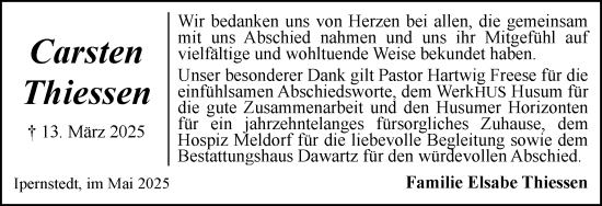 Traueranzeige von Carsten Thiessen von Husumer Nachrichten, Nordfriesland Tageblatt