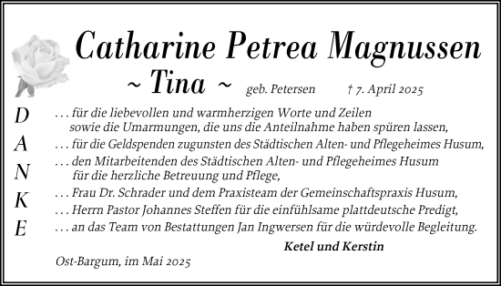 Traueranzeige von Catharine Petrea Magnussen von Husumer Nachrichten, Nordfriesland Tageblatt