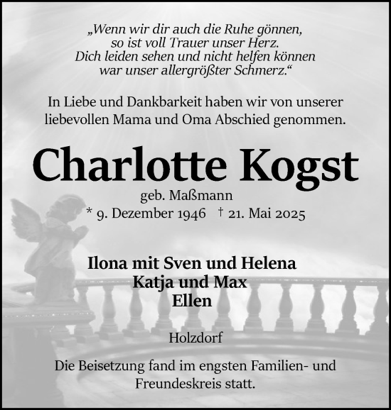 Traueranzeige von Charlotte Kogst von Eckernförder Zeitung, Hallo Eckernförde