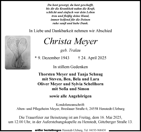 Traueranzeige von Christa Meyer von Umschau